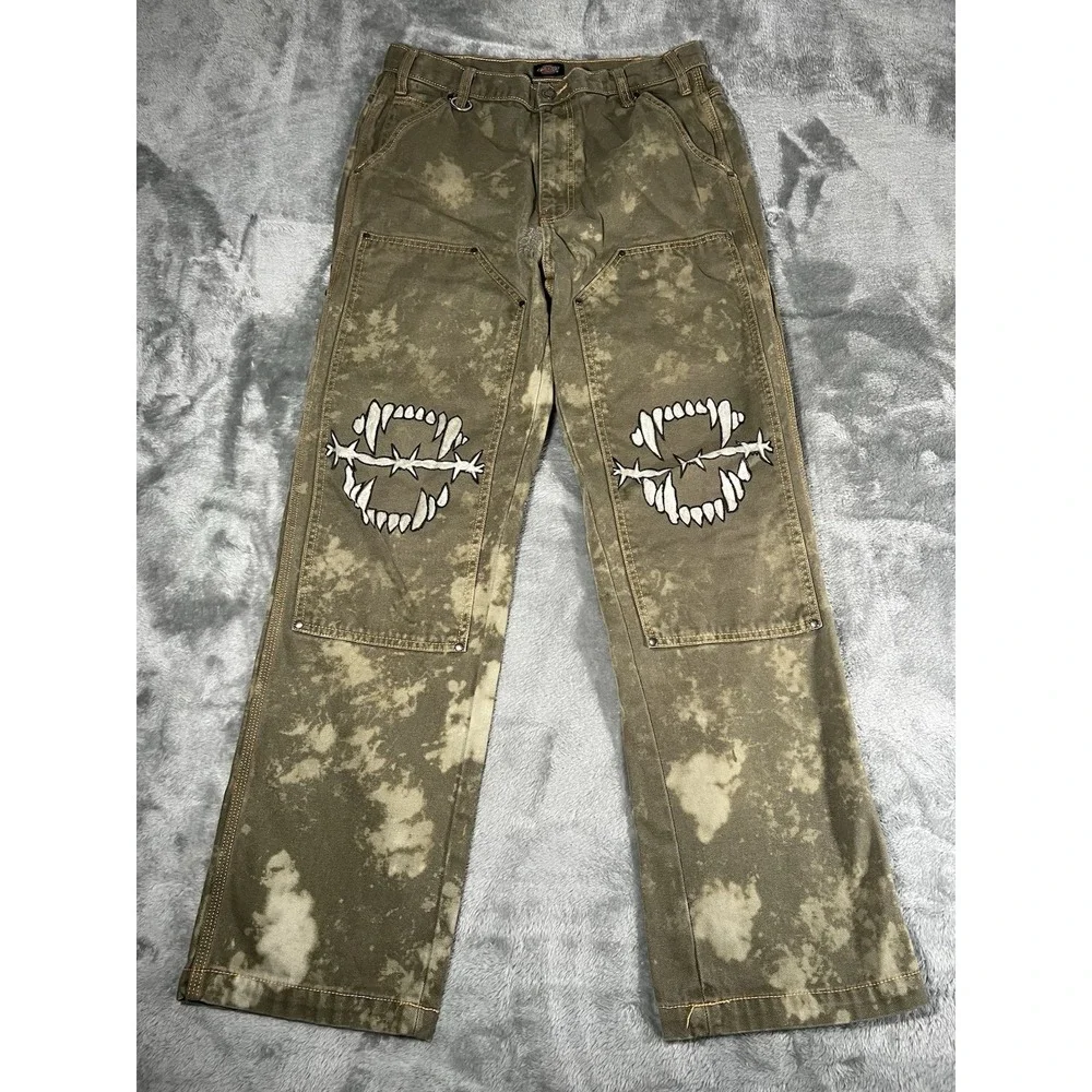 Dickies Pants Men Size 32x32 Green Straight Carpenter Work Double Knee Punk
